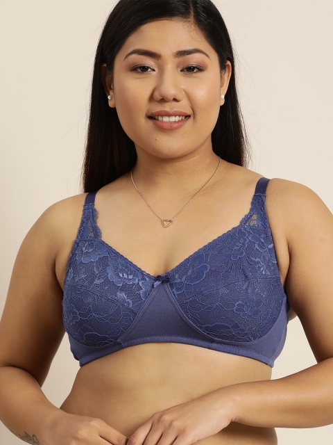 

Sztori Plus Size Blue Lace Non-Wired Lace Non Padded Everyday Bra A052