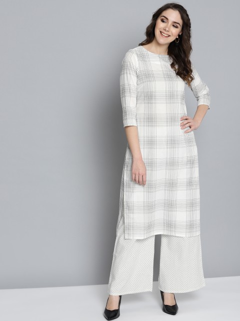 

HERE&NOW Women White & Black Printed Kurta with Palazzos