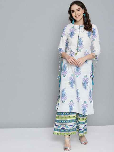 

HERE&NOW Women White & Blue Printed Kurta with Palazzos