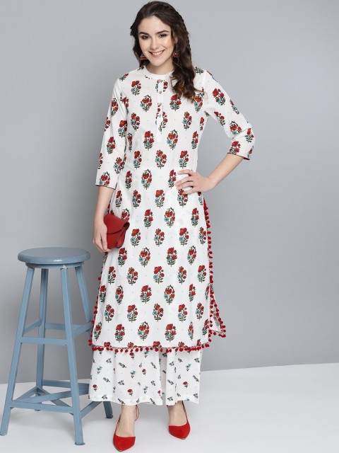

HERE&NOW Women White & Maroon Printed Kurta with Palazzos