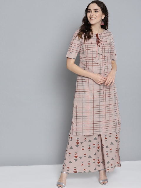 

HERE&NOW Women Taupe & Rust Red Printed Kurta with Palazzos