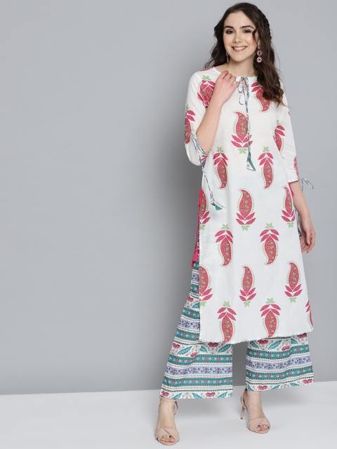 

HERE&NOW Women White & Pink Printed Kurta with Palazzos
