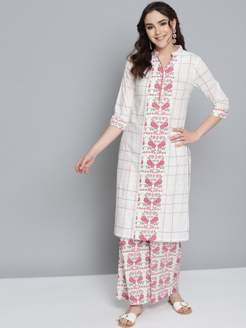 

HERE&NOW Women White & Pink Printed Kurta with Palazzos