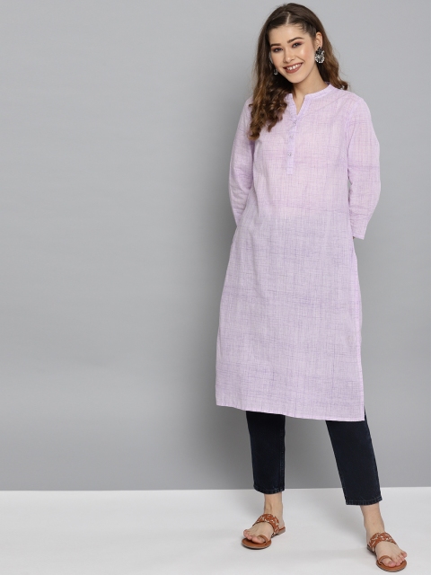 

HERE&NOW Women Purple Self-Checked Straight Kurta