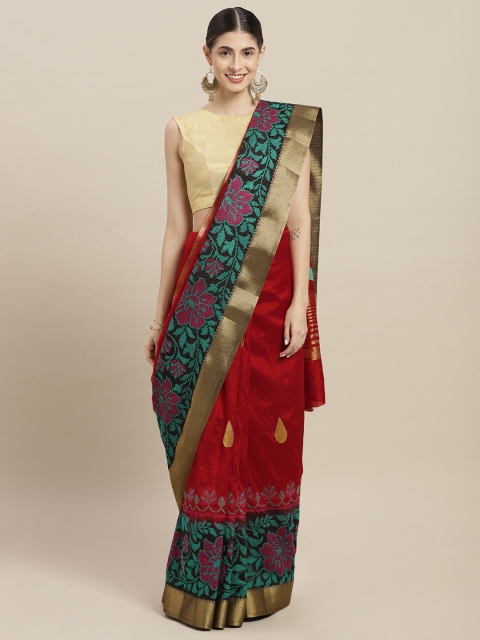 

Soch Maroon Embroidered Silk Blend Saree