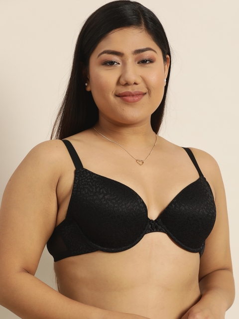 

Sztori Plus Size Black Self Design Underwired Lightly Padded Everyday Bra