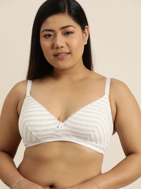 

Sztori Plus Size White Grey Melange Striped Non-Wired Lightly Padded Everyday Bra TN4045BSP19