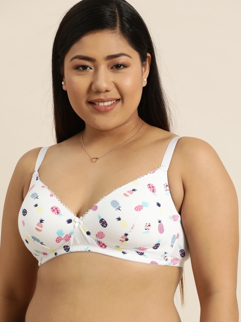 

Sztori Plus Size White Pink Printed Non-Wired Lightly Padded Everyday Bra TN4040BWN18