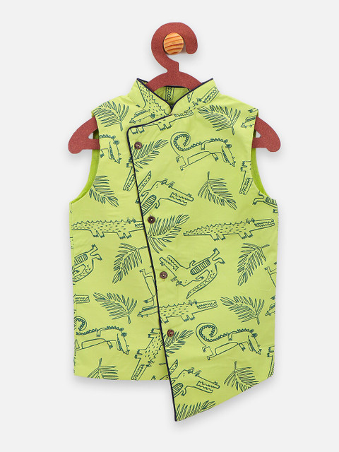 

LilPicks Boys Green & Blue Printed Nehru Jacket