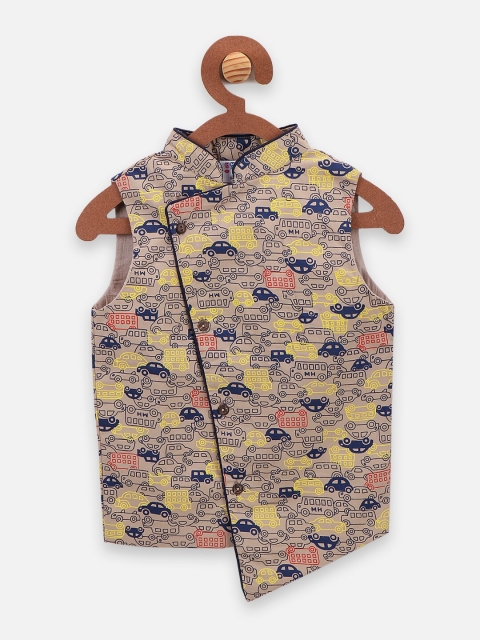 

LilPicks Boys Brown Printed Nehru Jacket