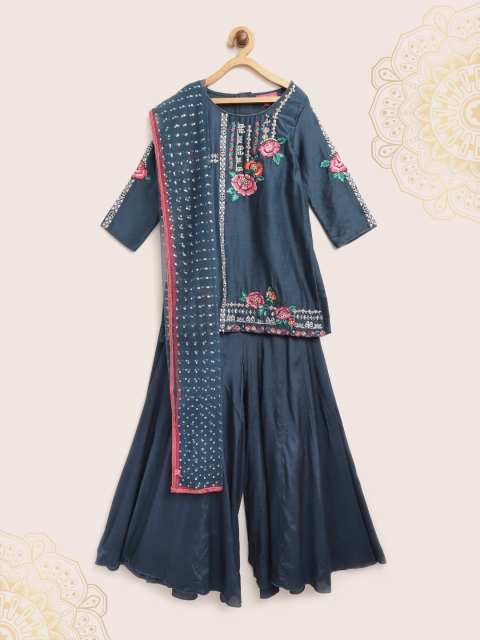 

Biba Girls Teal Blue Yoke Design Kurti with Palazzos & Dupatta