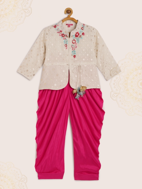 

Biba Girls Off-White Embroidered Top with Pink Patiala