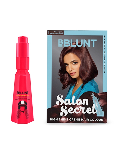 

BBLUNT Set of Curl Leave-In Cream & Salon Secret Mahogany Reddish Brown Hair Colour, Pink
