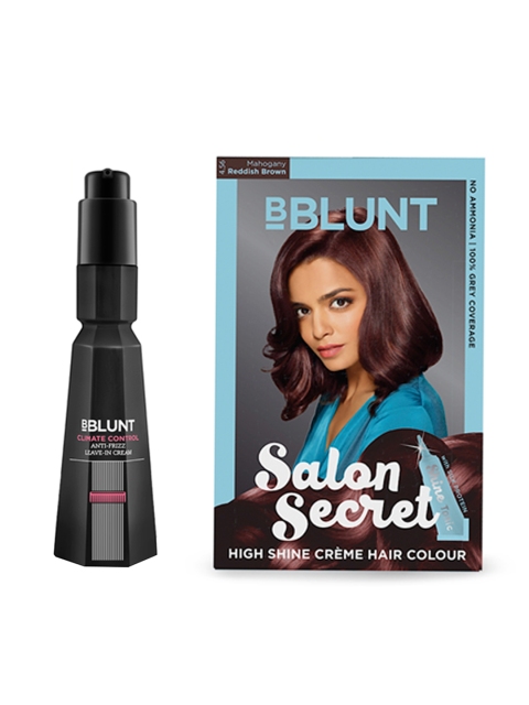 

BBLUNT Set Of Anti-Frizz Leave-In Cream & Mahogany Reddish Brown Creme Hair Colour, Black