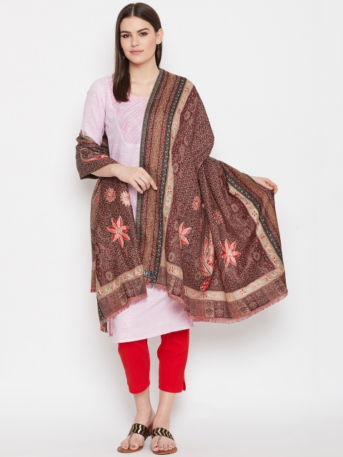 

WEAVERS VILLA Women Maroon & Off-White Woven Design Shawl