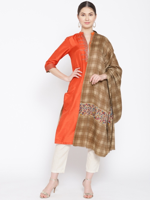 

WEAVERS VILLA Women Beige & Brown Woollen Checked Shawl