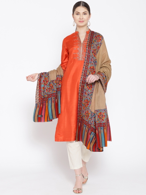 

WEAVERS VILLA Women Beige Woollen Solid Shawl, Blue