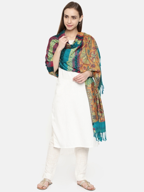 

WEAVERS VILLA Women Blue & Yellow Woven Design Shawl