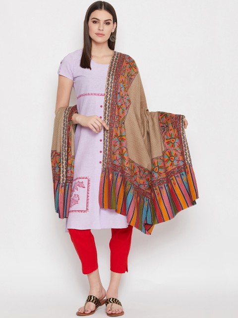 

WEAVERS VILLA Women Beige & Maroon Wool Woven Design Shawl