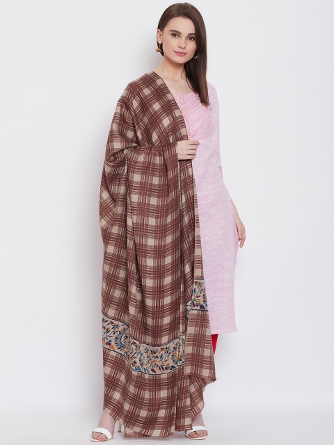 

WEAVERS VILLA Women Brown & Beige Woollen Checked Shawl