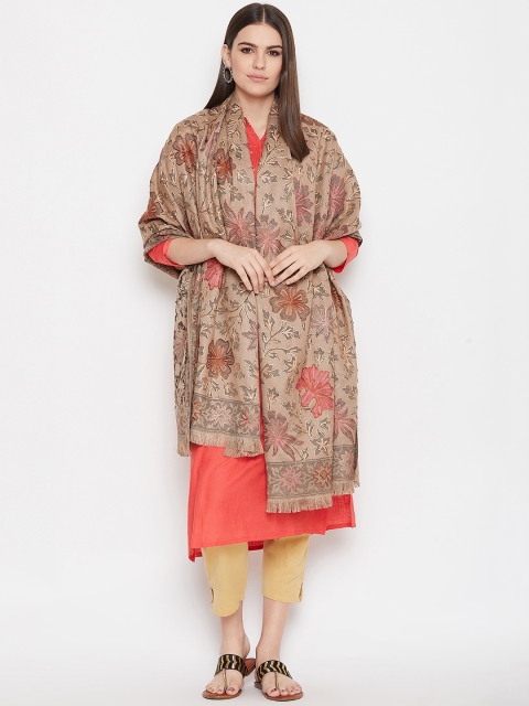 

WEAVERS VILLA Women Beige & Pink Embroidered Shawl