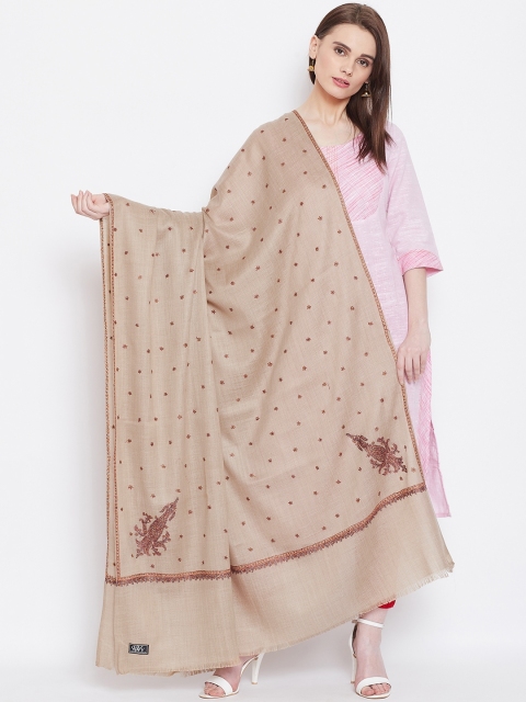 

WEAVERS VILLA Women Beige & Maroon Woollen Embroidered Shawl