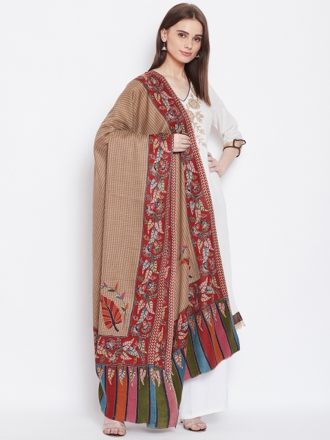 

WEAVERS VILLA Women Beige & Red Woollen Checked Shawl