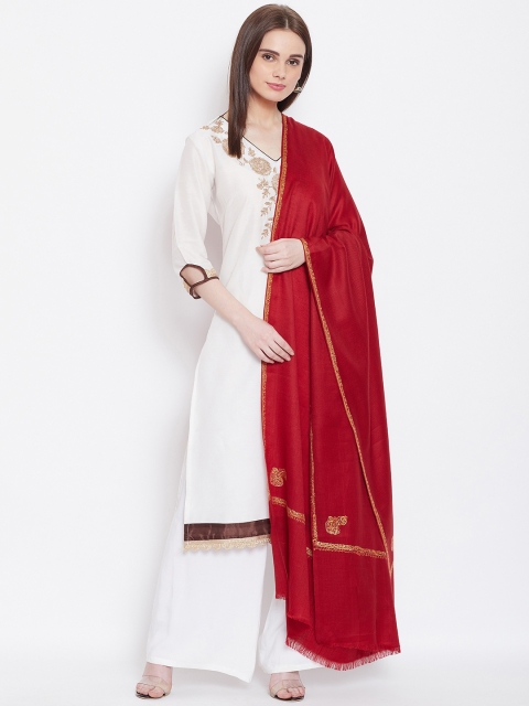 

WEAVERS VILLA Women Maroon Woollen Solid Shawl
