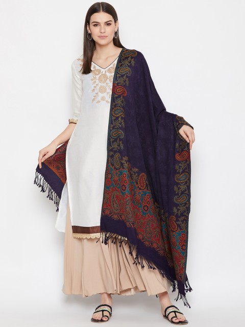 

WEAVERS VILLA Women Navy Blue & Rust Red Woven Design Shawl