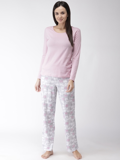 

Marks & Spencer Women Pink & Grey Melange Solid Night suit