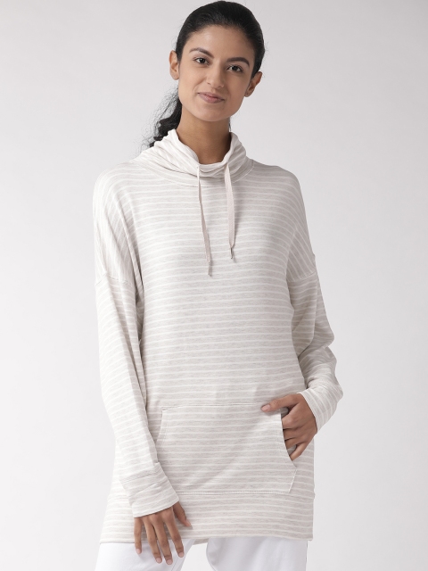 

Marks & Spencer Women Grey & Off-White Striped Turtle Neck Longline Lounge T-shirt