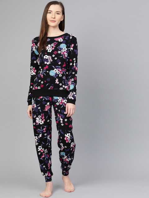 

Marks & Spencer Women Black & White Floral Printed Night suit