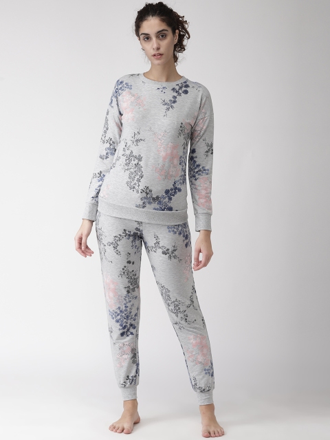 

Marks & Spencer Women Grey Melange & Blue Printed Night Suit