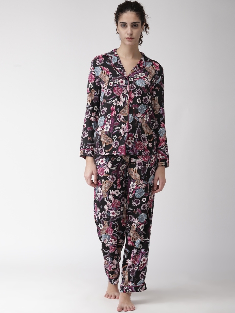 

Marks & Spencer Women Black & Pink Printed Night Suit with Satin Finish