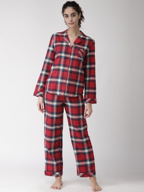 

Marks & Spencer Women Red & Black Checked Night Suit