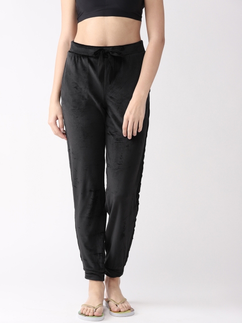 

Marks & Spencer Women Black Solid Velvet Finish Lounge Joggers