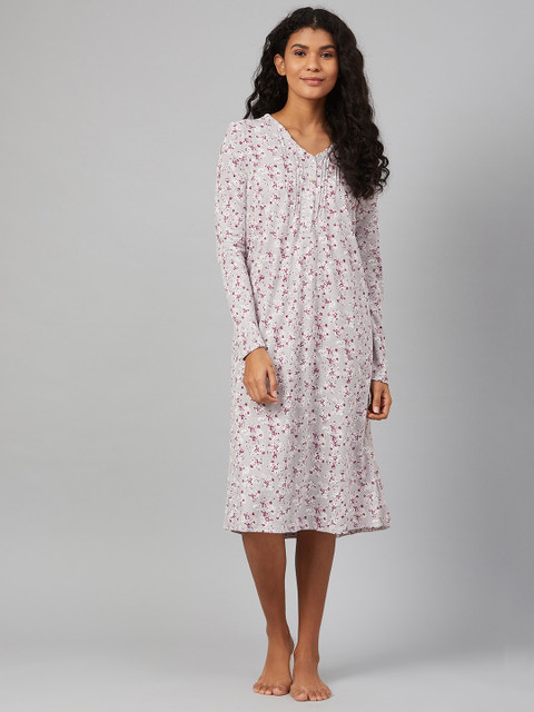 

Marks & Spencer Grey & Pink Pleated Ditsy Floral Printed A-Line Nightdress
