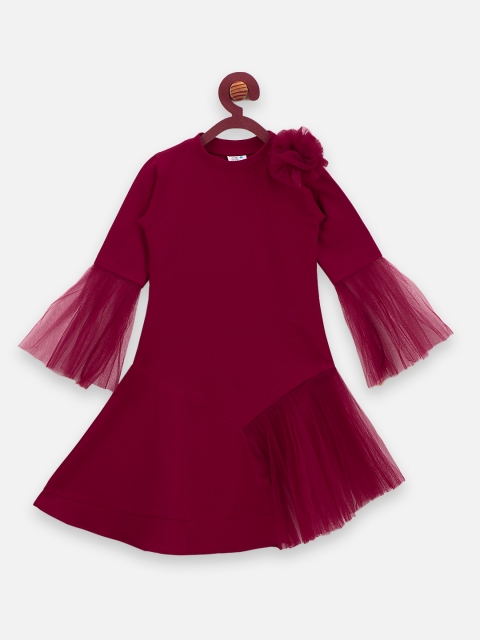 

LilPicks Girls Solid Maroon Fit and Flare Dress