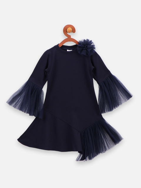 

LilPicks Girls Solid Navy Blue Fit and Flare Dress