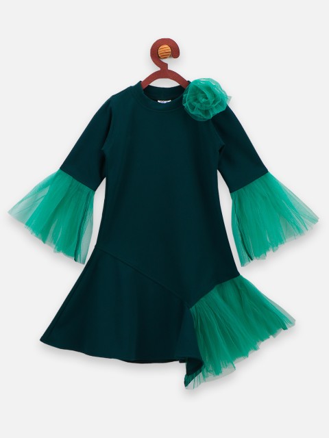 

LilPicks Girls Solid Teal Green Fit and Flare Dress