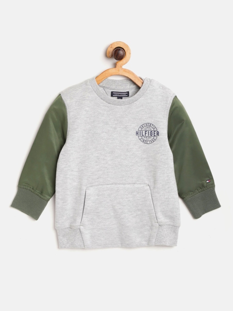 

Tommy Hilfiger Boys Grey Melange & Olive Green Solid Sweatshirt