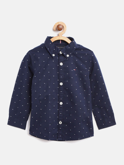 

Tommy Hilfiger Boys Navy Blue Regular Fit Dobby Self Design Casual Shirt