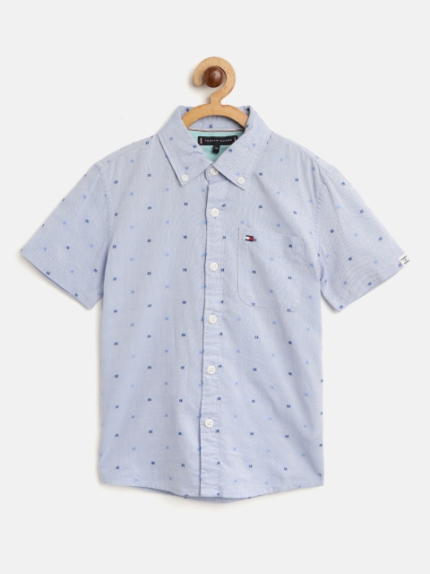 

Tommy Hilfiger Boys Blue Regular Fit Dobby Self Design Casual Shirt