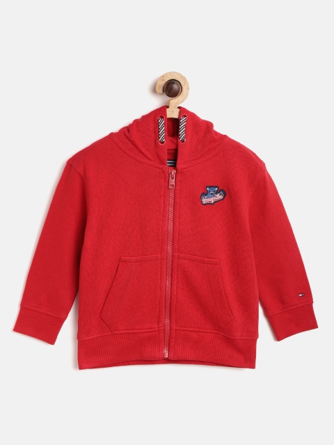 

Tommy Hilfiger Boys Red Solid Hooded Front-Open Sweatshirt