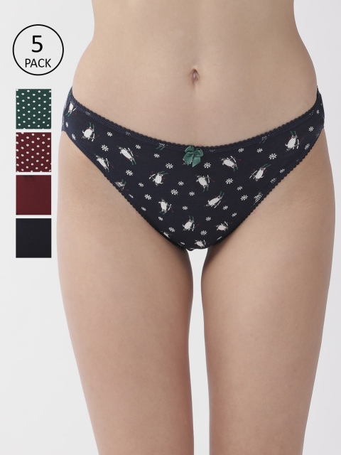 

Marks & Spencer Women Pack of 5 Printed Basic Briefs T611905I, Navy blue