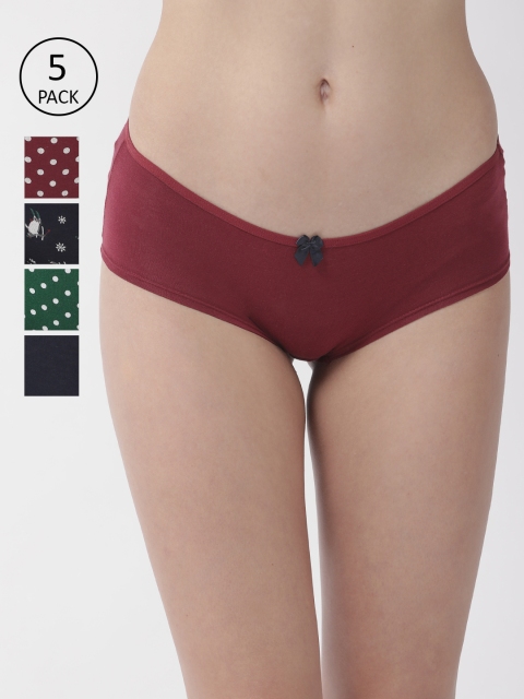 

Marks & Spencer Women Pack of 5 Printed Basic Briefs T611906I, Maroon