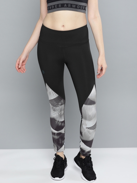 

UNDER ARMOUR Women Black & Off-White Rush Printed Tights