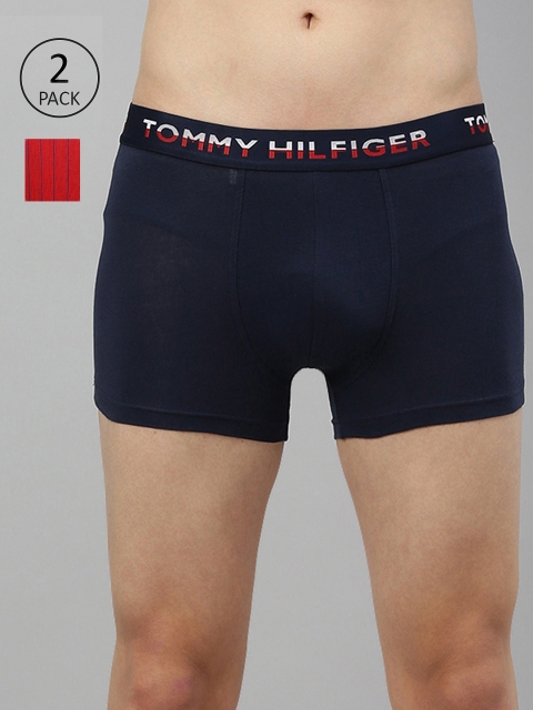 

Tommy Hilfiger Men Pack Of 2 Red & Navy Blue Solid Trunks