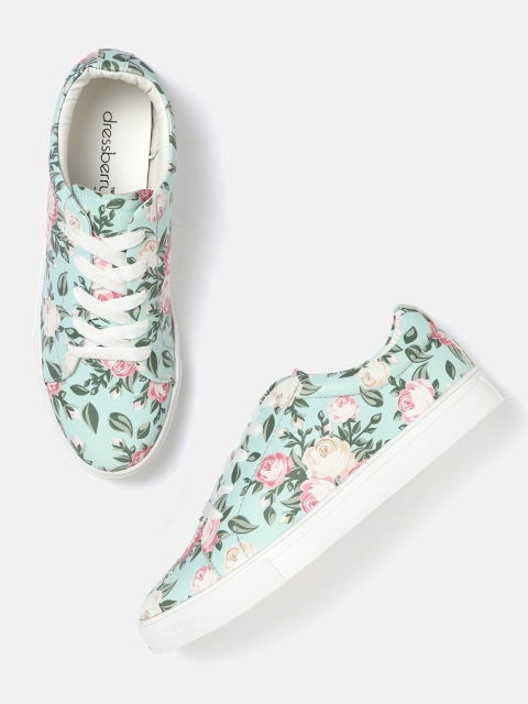 

DressBerry Women Green & Pink Floral Print Sneakers