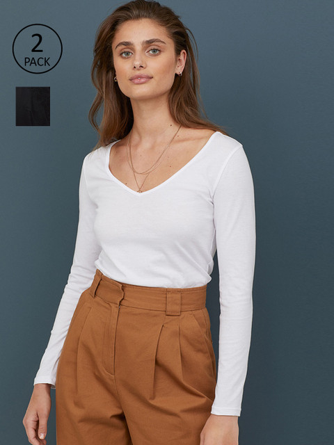 

H&M Women 2-Pack V-Neck Tops, Black